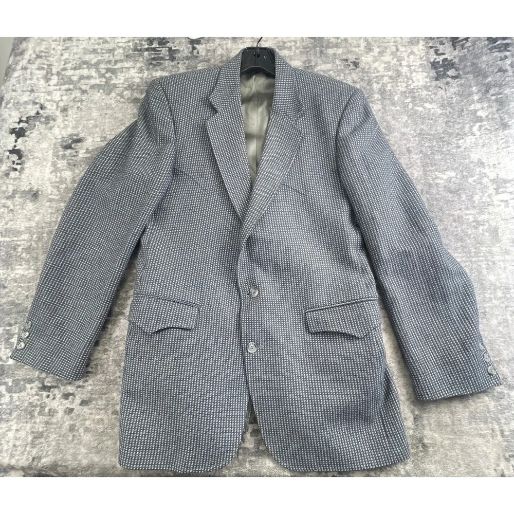 Circle S Mens 42L Houndstooth Sports Coat Gray Blue Western Blazer Jacket
